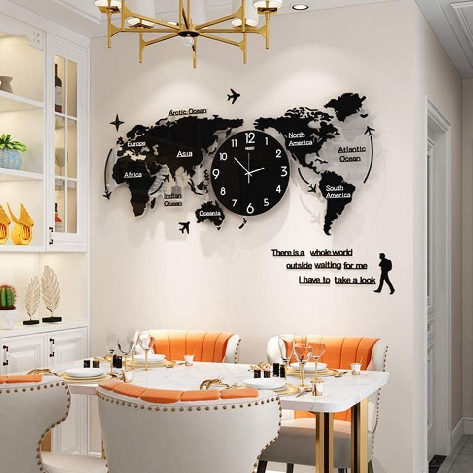 Luxury 3D Wooden World Map Wall Clock | Stylish Wall Decor