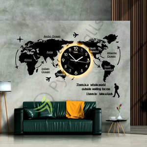 Luxury 3D Wooden World Map Wall Clock | Stylish Wall Decor